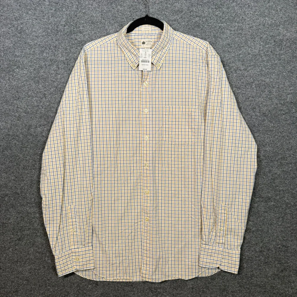 J.Crew Shirtings‎ Washed Casual Shirt Mens Large Blue Yellow Plaid Button Up NEW